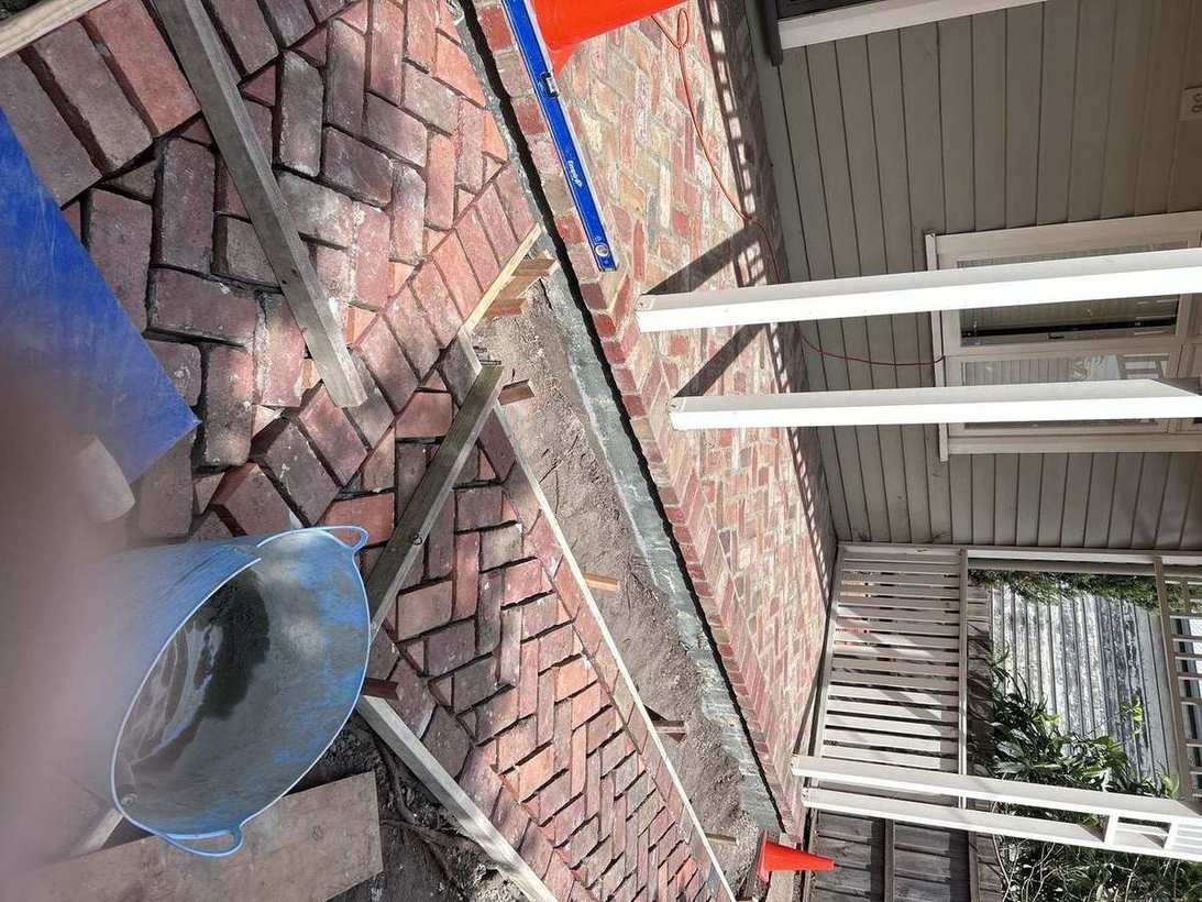 Herringbone brick paving — detail