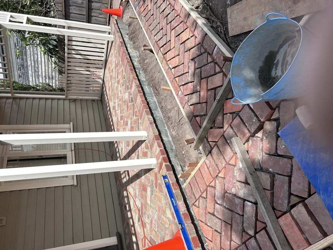 Herringbone brick paving — detail