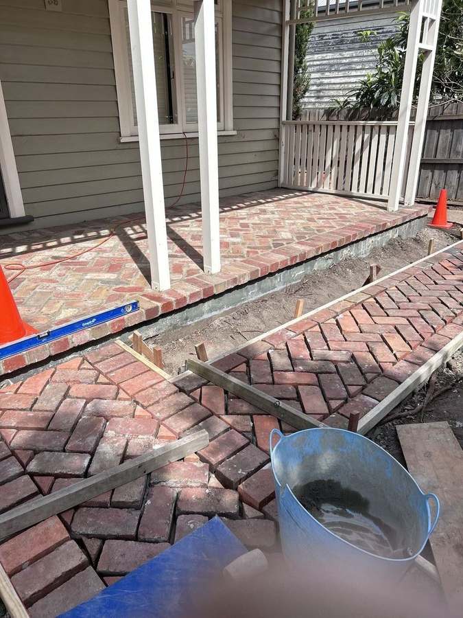 Herringbone brick paving — detail